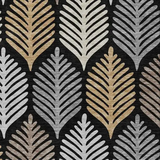Black And Gray Floral Washable Indoor Outdoor Area Rug Photo 3