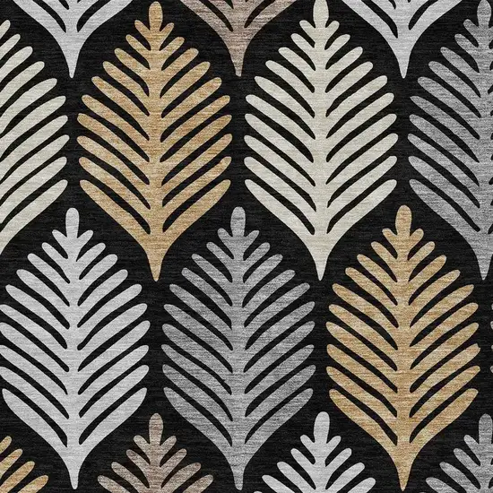 Black And Gray Floral Washable Indoor Outdoor Area Rug Photo 3