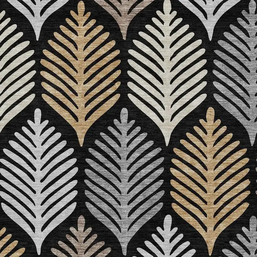 Black And Gray Floral Washable Indoor Outdoor Area Rug Photo 3
