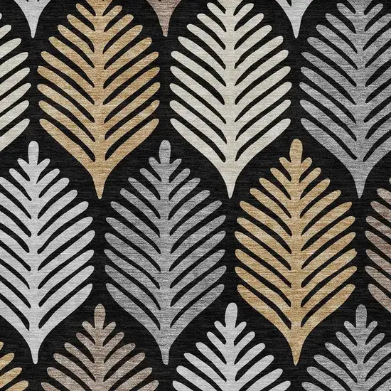 Black And Gray Floral Washable Indoor Outdoor Area Rug Photo 3