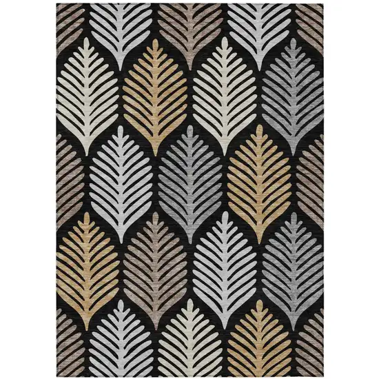 Black And Gray Floral Washable Indoor Outdoor Area Rug Photo 2