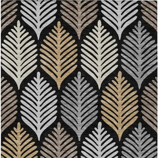 Black And Gray Floral Washable Indoor Outdoor Area Rug Photo 4