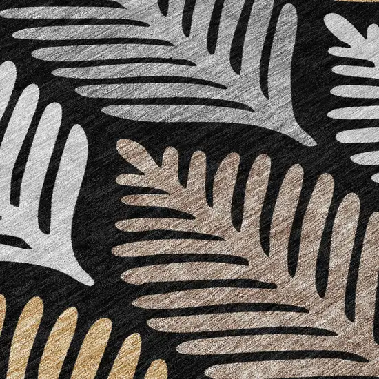 Black And Gray Floral Washable Indoor Outdoor Area Rug Photo 6