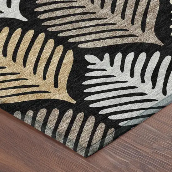 Black And Gray Floral Washable Indoor Outdoor Area Rug Photo 5