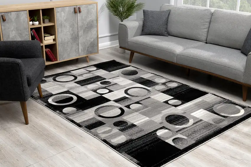 Black And Gray Geometric Area Rug Photo 9