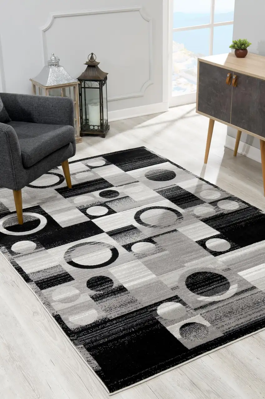 Black And Gray Geometric Area Rug Photo 9