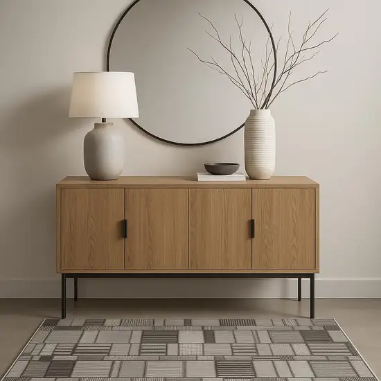 Black And Gray Geometric Area Rug Photo 1