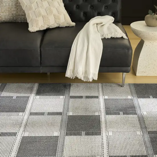 Black And Gray Geometric Area Rug Photo 5