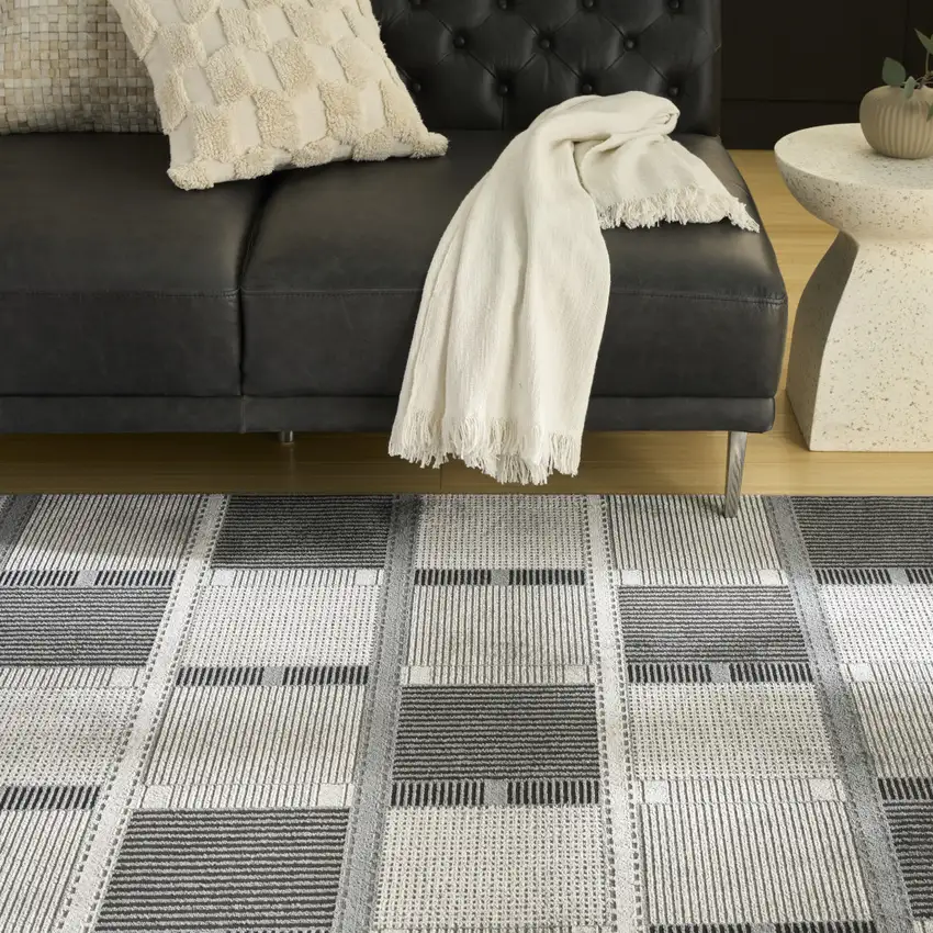 Black And Gray Geometric Area Rug Photo 5