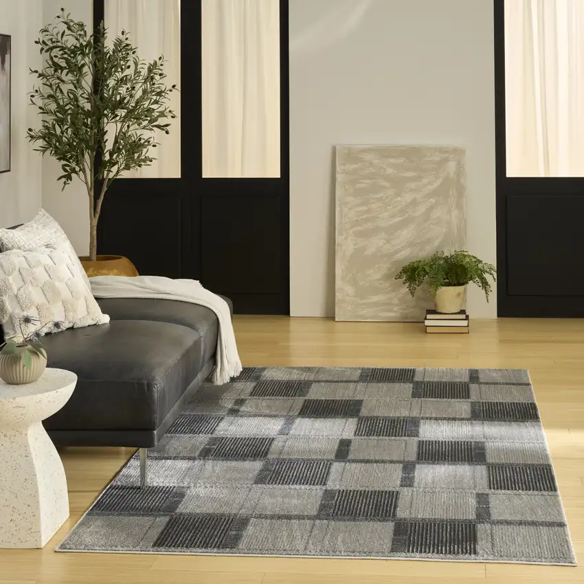 Black And Gray Geometric Area Rug Photo 3