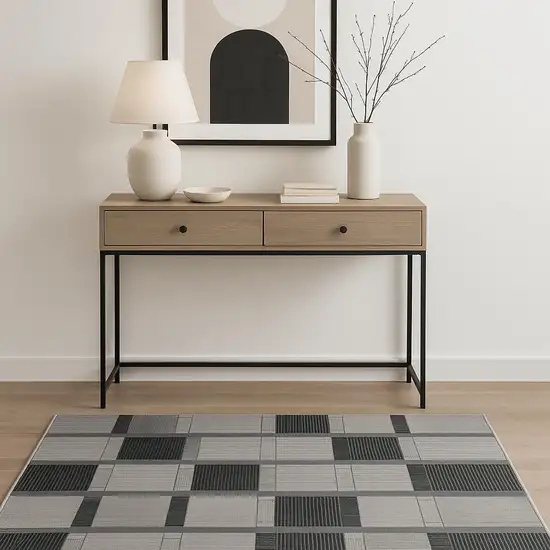 Black And Gray Geometric Area Rug Photo 1