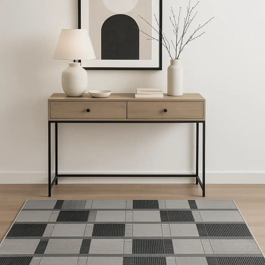 Black And Gray Geometric Area Rug Photo 1
