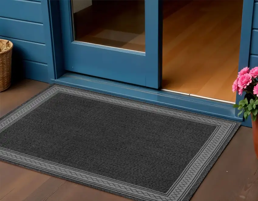 Black And Gray Geometric Indoor Outdoor Area Rug Photo 1