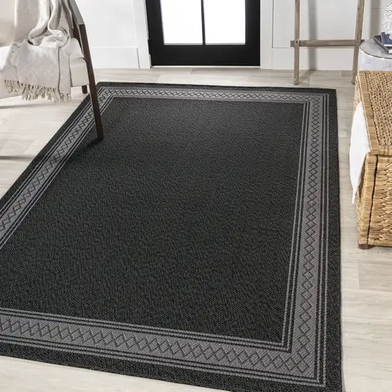 Black And Gray Geometric Indoor Outdoor Area Rug Photo 5