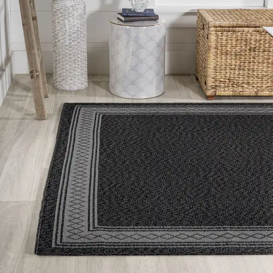 Black And Gray Geometric Indoor Outdoor Area Rug Photo 6