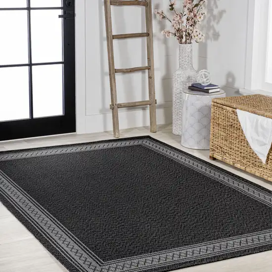 Black And Gray Geometric Indoor Outdoor Area Rug Photo 8