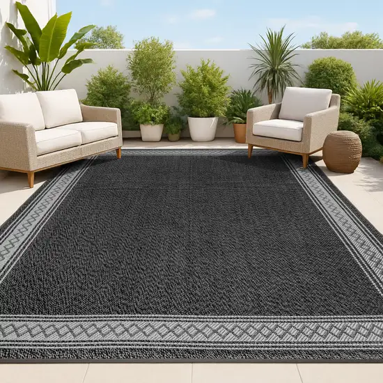 Black And Gray Geometric Indoor Outdoor Area Rug Photo 4