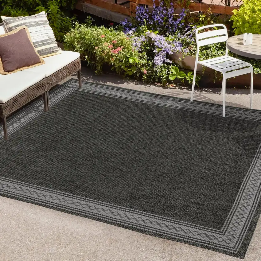 Black And Gray Geometric Indoor Outdoor Area Rug Photo 9