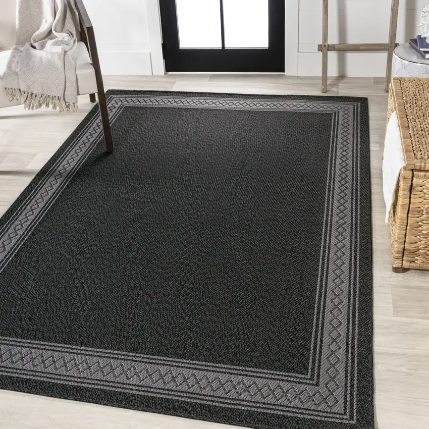 Black And Gray Geometric Indoor Outdoor Area Rug Photo 5
