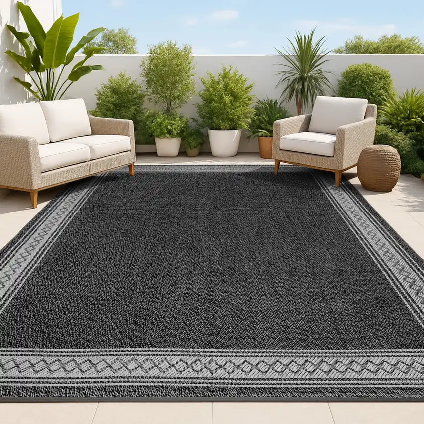 Black And Gray Geometric Indoor Outdoor Area Rug Photo 4