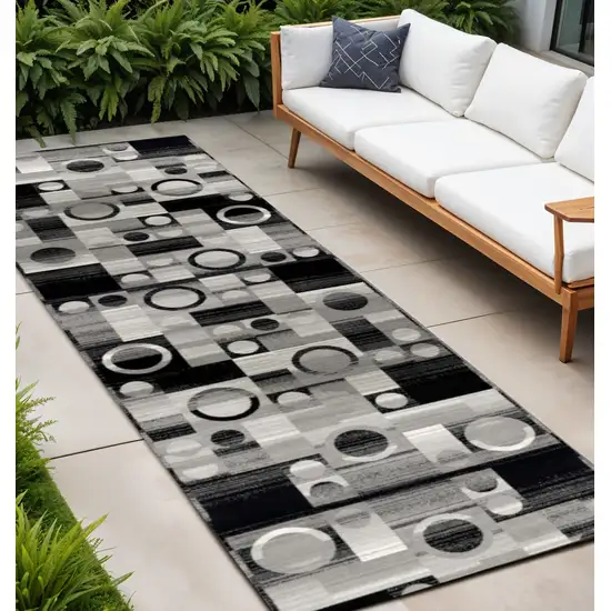 Black And Gray Geometric Runner Rug Photo 1