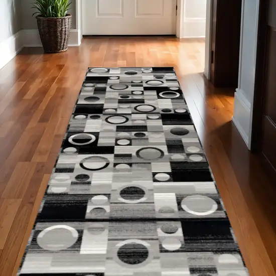 Black And Gray Geometric Runner Rug Photo 1