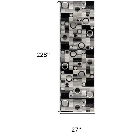 Black And Gray Geometric Runner Rug Photo 4