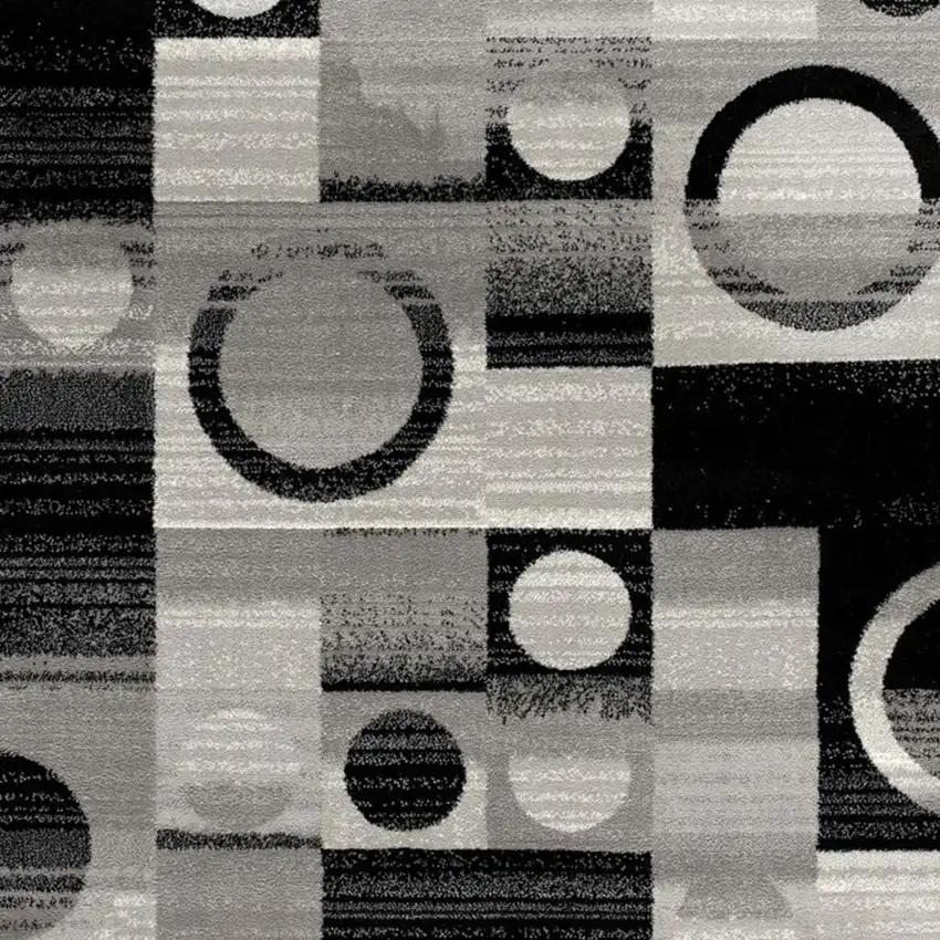 Black And Gray Geometric Runner Rug Photo 4