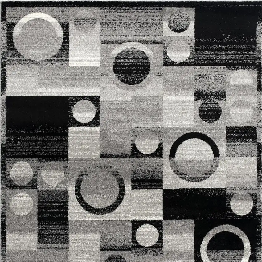 Black And Gray Geometric Square Rug Photo 4