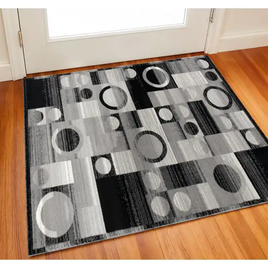 Black And Gray Geometric Square Rug Photo 1