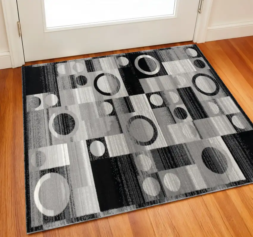 Black And Gray Geometric Square Rug Photo 1