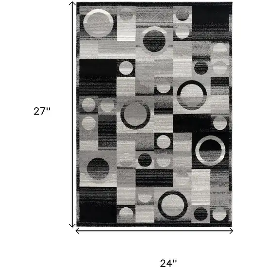 Black And Gray Geometric Square Rug Photo 3