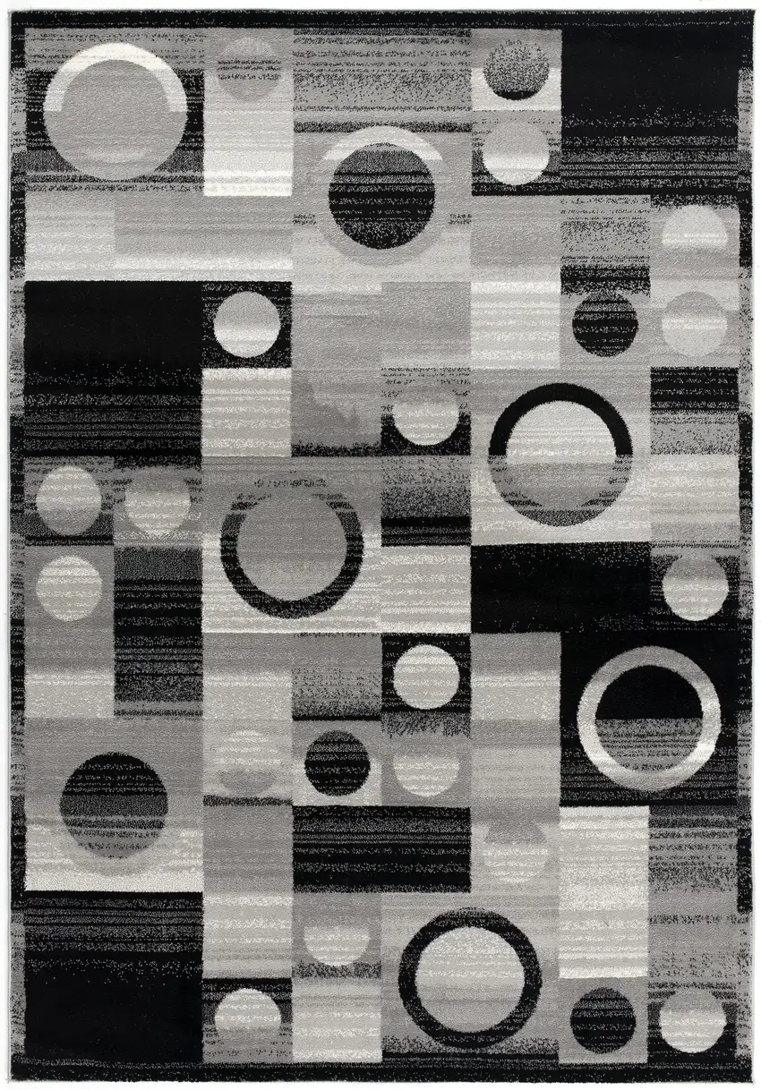 Black And Gray Geometric Square Rug Photo 2