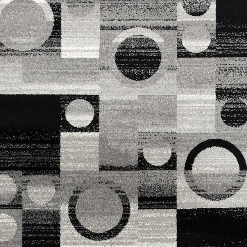 Black And Gray Geometric Square Rug Photo 4
