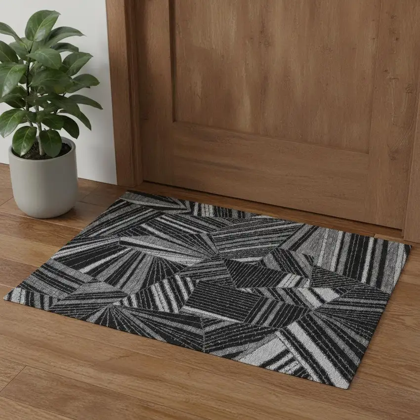 Black And Gray Geometric Washable Area Rug With UV Protection Photo 1