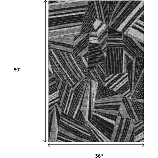 Black And Gray Geometric Washable Area Rug With UV Protection Photo 3