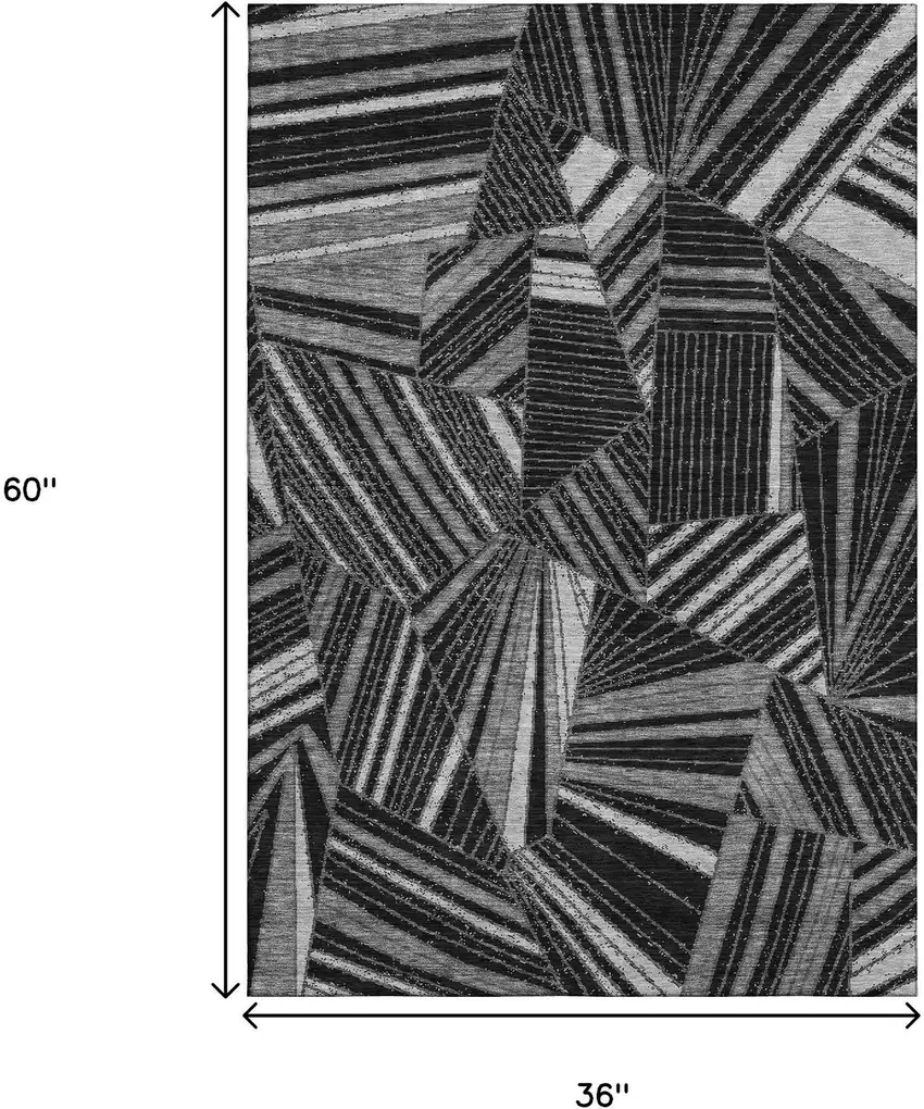 Black And Gray Geometric Washable Area Rug With UV Protection Photo 3