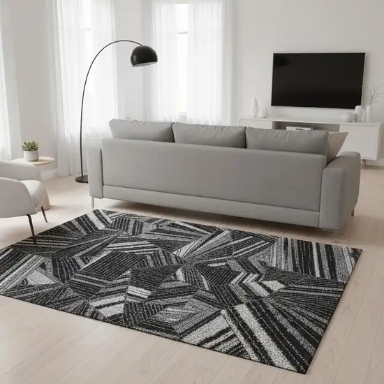 Black And Gray Geometric Washable Area Rug With UV Protection Photo 2