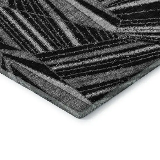 Black And Gray Geometric Washable Area Rug With UV Protection Photo 8
