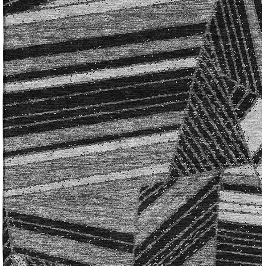Black And Gray Geometric Washable Area Rug With UV Protection Photo 3
