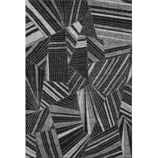 Black And Gray Geometric Washable Area Rug With UV Protection Photo 4