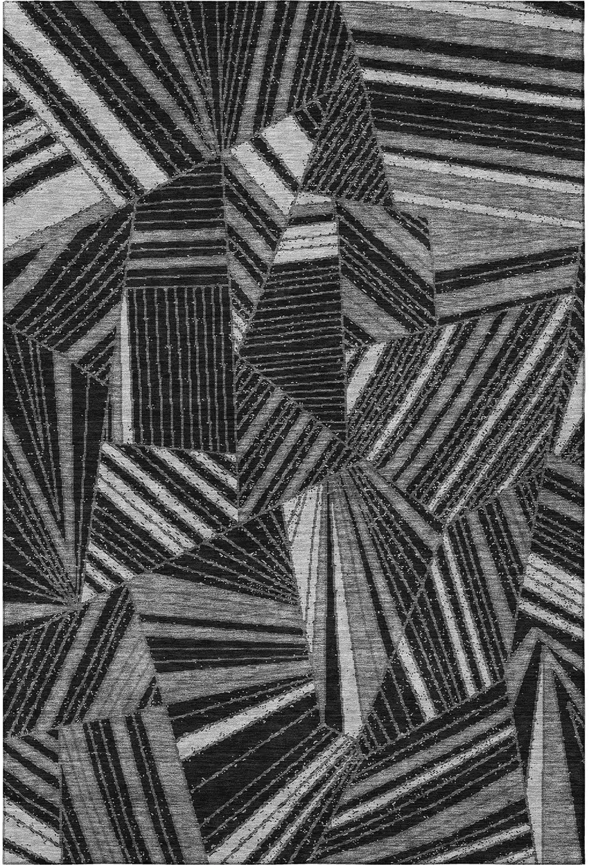 Black And Gray Geometric Washable Area Rug With UV Protection Photo 4