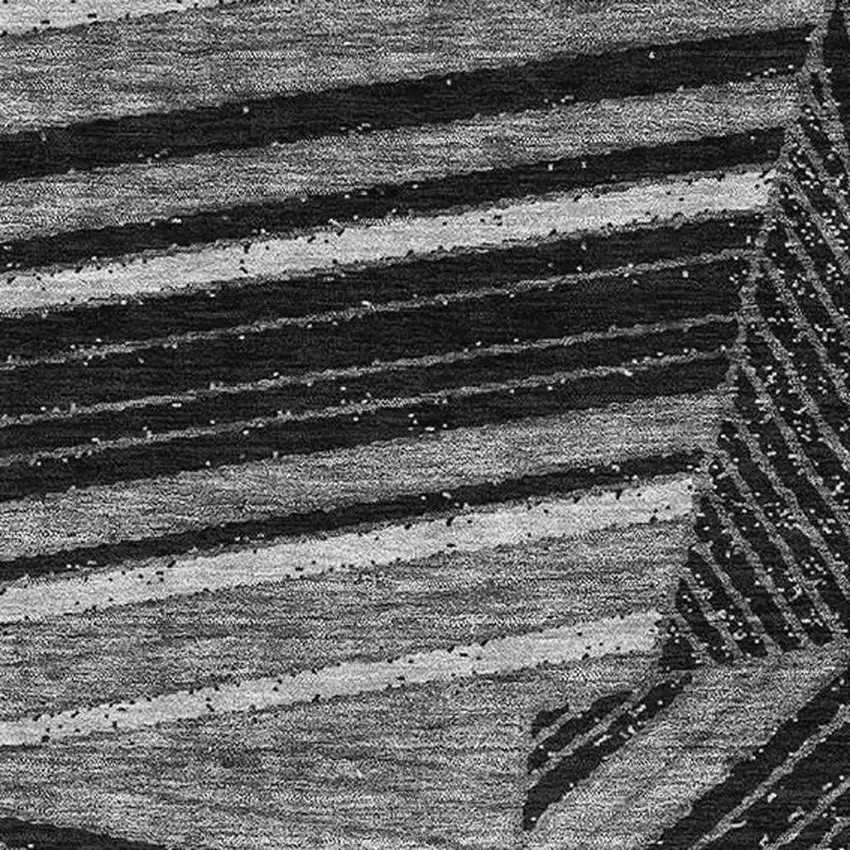 Black And Gray Geometric Washable Area Rug With UV Protection Photo 3