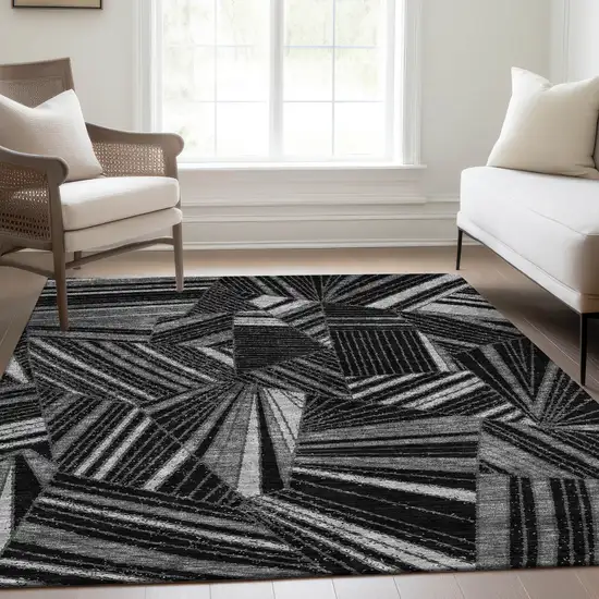 Black And Gray Geometric Washable Area Rug With UV Protection Photo 5