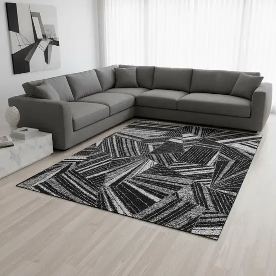 Black And Gray Geometric Washable Area Rug With UV Protection Photo 2