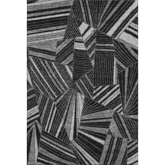 Black And Gray Geometric Washable Area Rug With UV Protection Photo 1