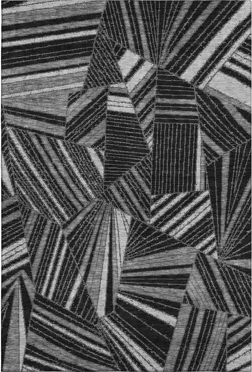 Black And Gray Geometric Washable Area Rug With UV Protection Photo 1