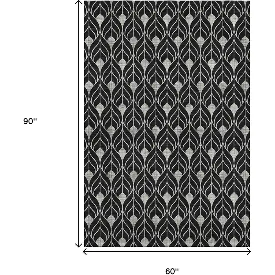Black And Gray Geometric Washable Area Rug With UV Protection Photo 9