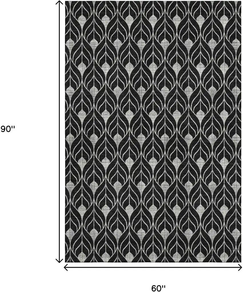 Black And Gray Geometric Washable Area Rug With UV Protection Photo 9