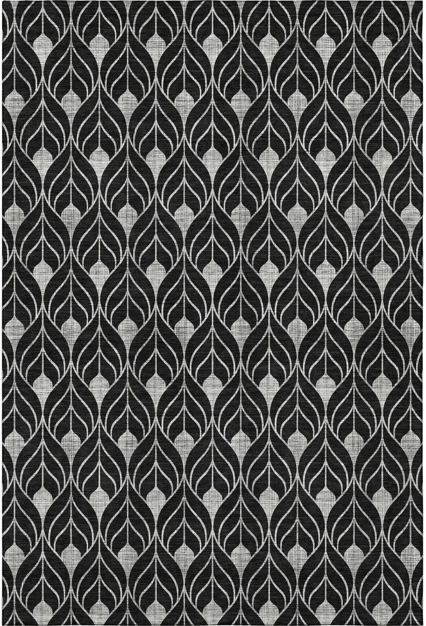 Black And Gray Geometric Washable Area Rug With UV Protection Photo 3